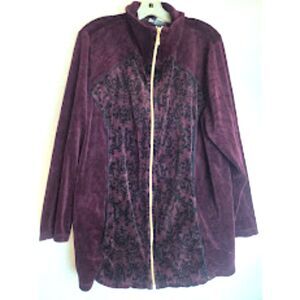Catherine's Burgunday Purple w/Black Floral Cotton Blend Full Zip Sweatshirt 2X